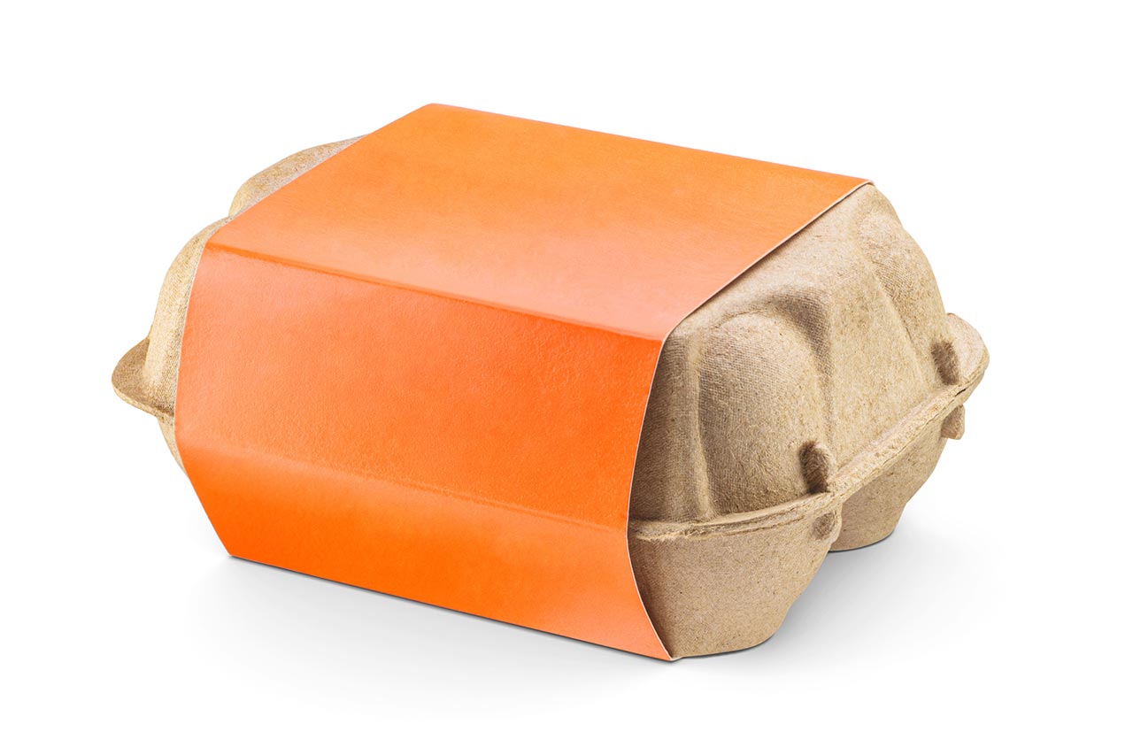 Free-range egg carton with paper sleeve label